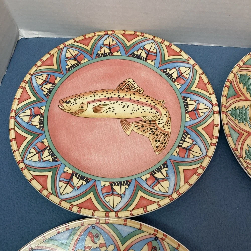 Splash by Siddhia Hutchinson for Essex Multicolor Trout Dinner Plates - Set of 4